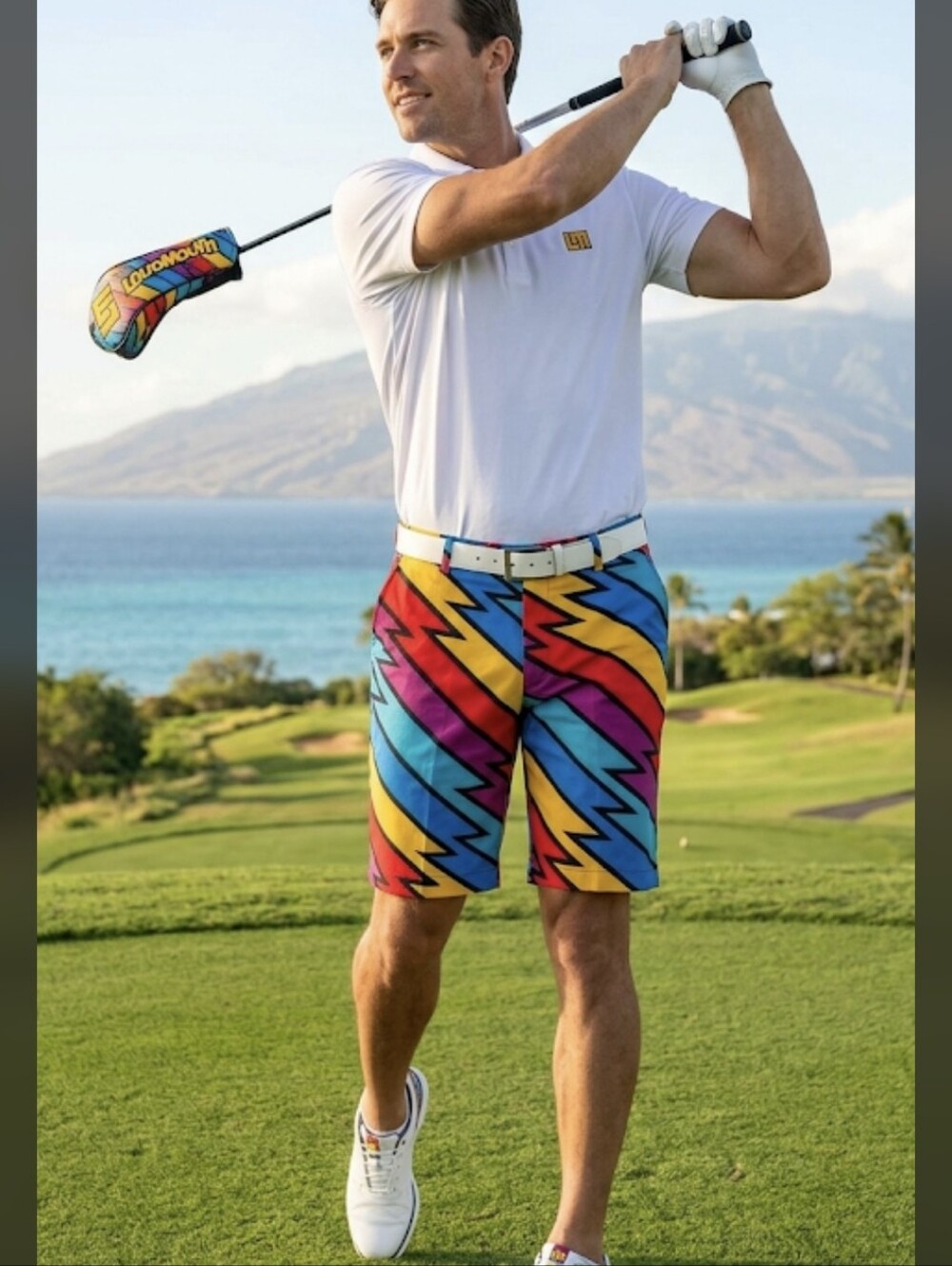 ​Loudmouth Golf Shorts Men's Size 40 Bold Colorful Geometric Lightning Pattern